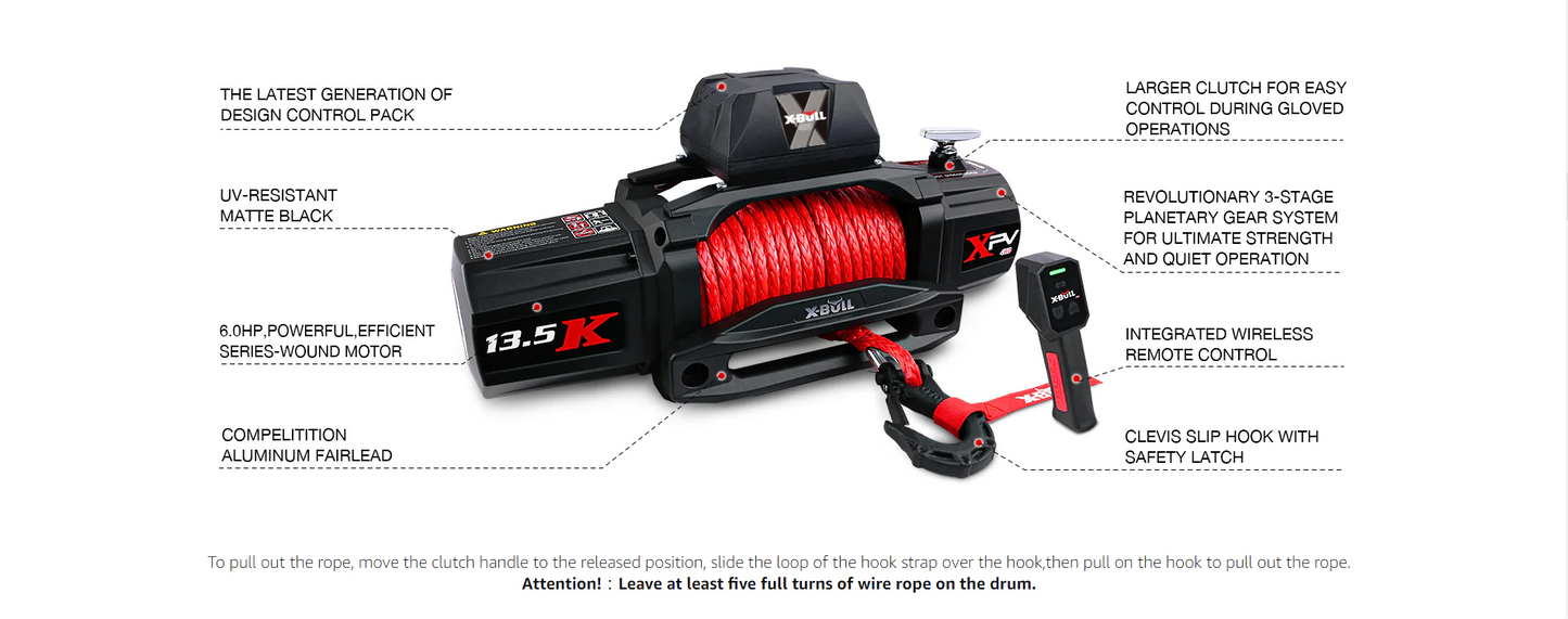 X-BULL Electric Winch XPV 13500 LBS 12V Synthetic Rope SUV Jeep Truck 4WD