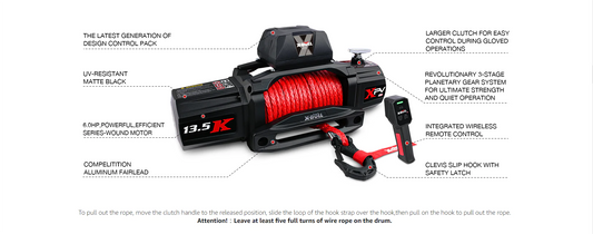 X-BULL Electric Winch XPV 13500 LBS 12V Synthetic Rope SUV Jeep Truck 4WD